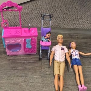 Cute Ken and Barbie dolls family collection